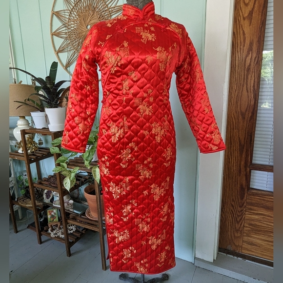 Vintage Quilted Cheongsam Dress - Picture 1 of 12